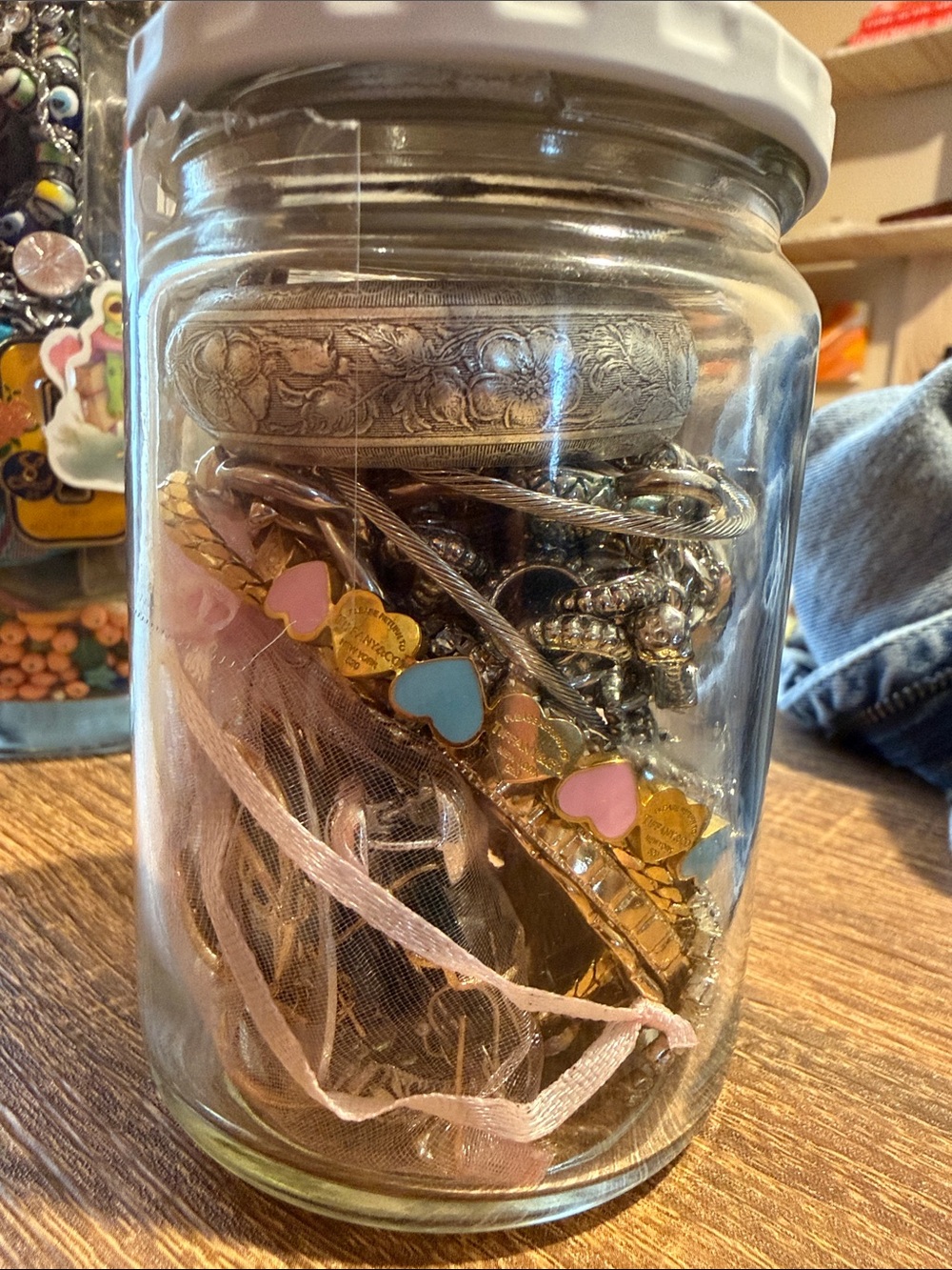 Glass Jar with Mixed Jewelry